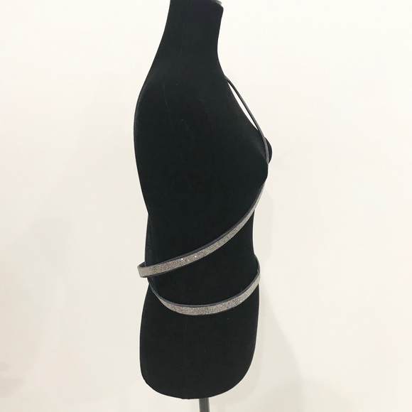 Leather Belt, Double Wrap Cross Body, Navy Blue